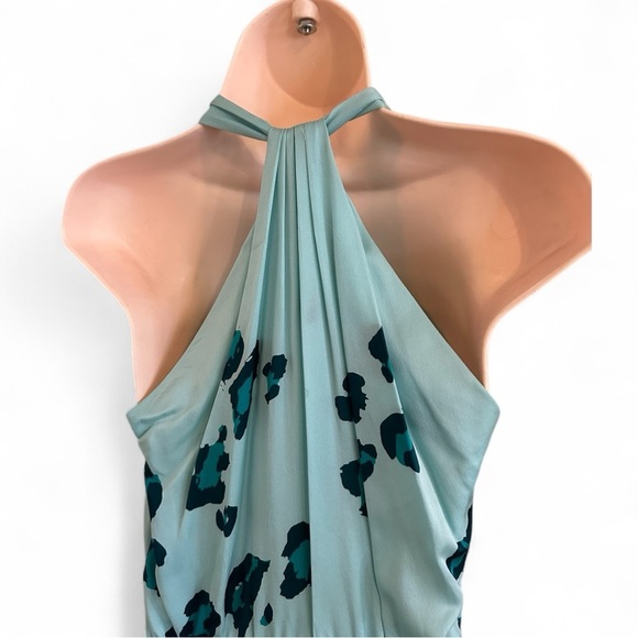 Diane Von Furstenberg Silk Aqua Blue and Black Leopard Print Patterned Dress - Picture 5 of 9